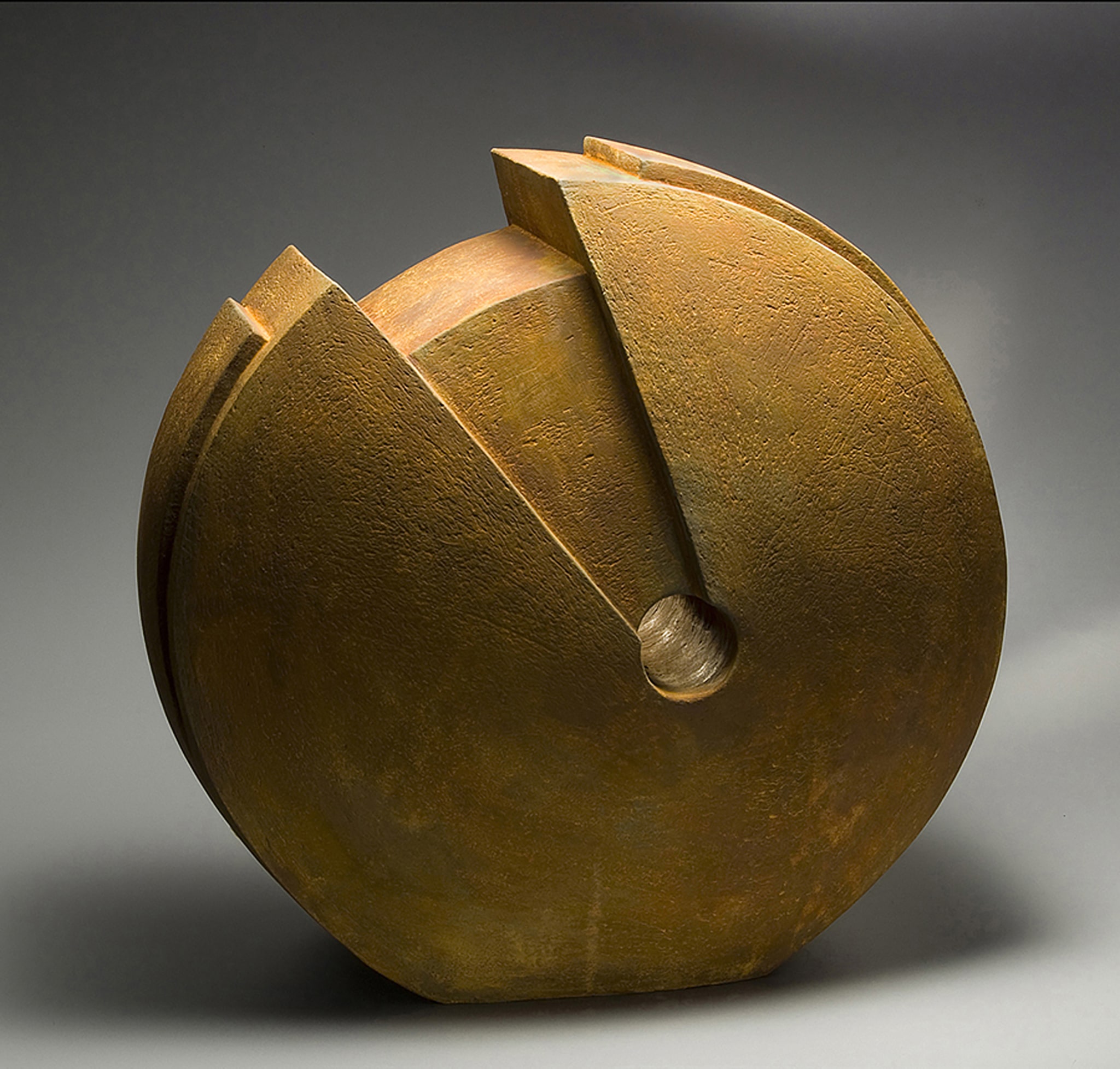 Fortunes Disk, 18" x 18" x 12", clay with iron oxide finish