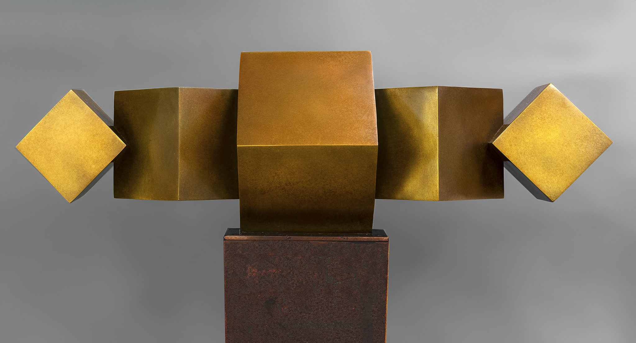 Geo Cubes, 5' 8" x 2' 11" x 11", bronze on Corten steel base